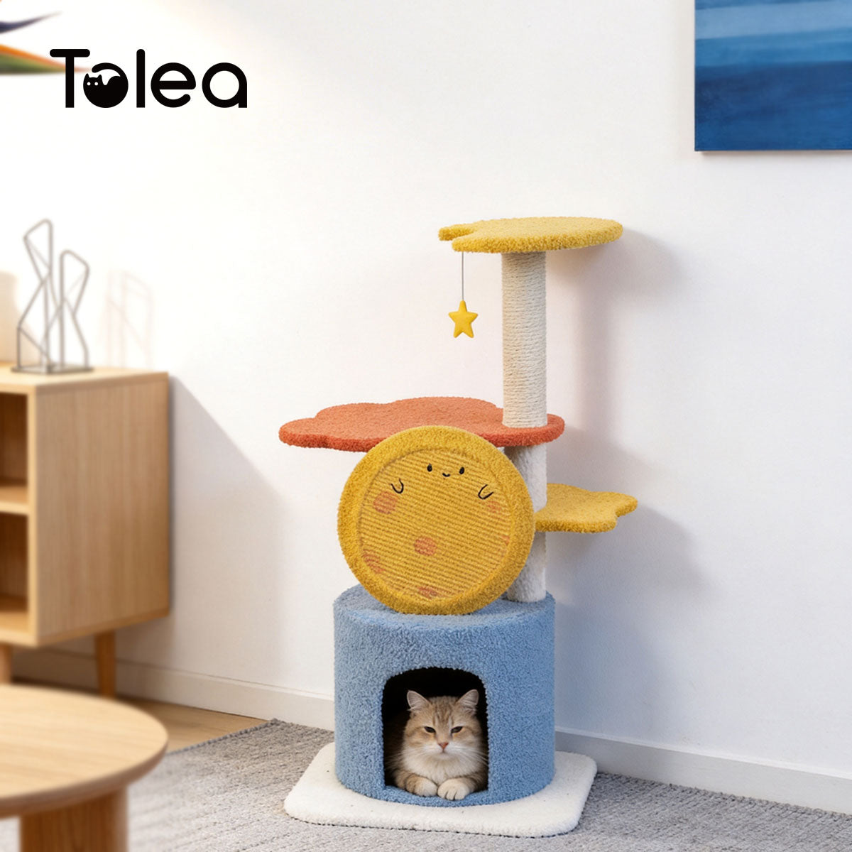 Cute Star Moon Multi-level Cat Tree | Durable Sisal Cat Scratching Post Cat Furniture