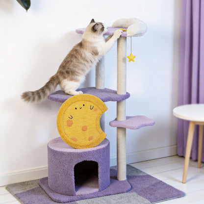 Purple Star Moon Cat Tree | Cute Multi-level Cat Scratching Post & Activity Center