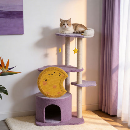 Purple Star Moon Cat Tree | Cute Multi-level Cat Scratching Post & Activity Center