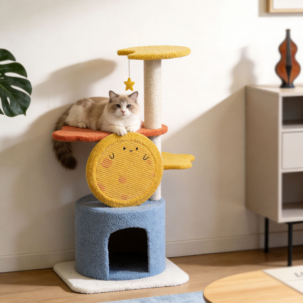 Cute Star Moon Multi-level Cat Tree | Durable Sisal Cat Scratching Post Cat Furniture