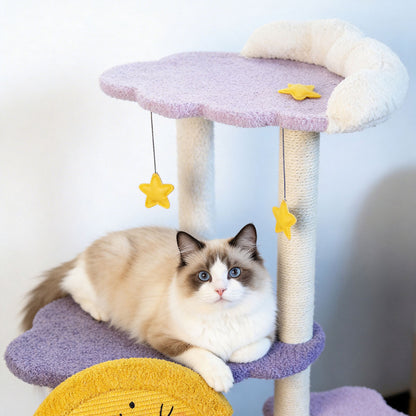 Purple Star Moon Cat Tree | Cute Multi-level Cat Scratching Post & Activity Center