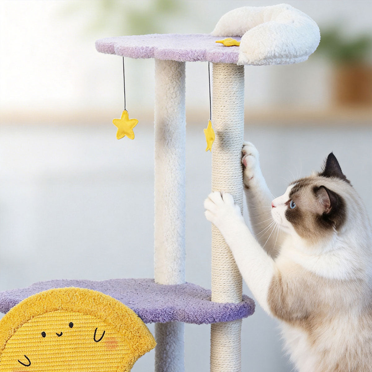 Purple Star Moon Cat Tree | Cute Multi-level Cat Scratching Post & Activity Center