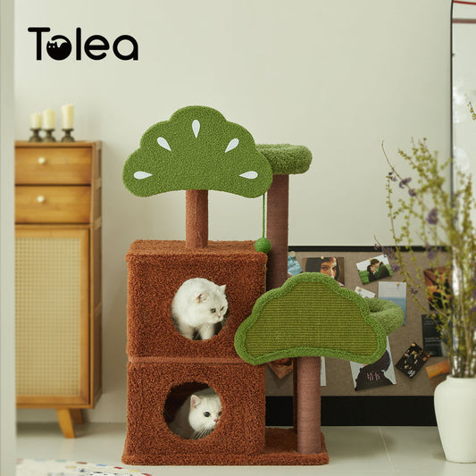 Pine-Shaped Multi-Level Cat Tree | Large Cat Tower with Scratching Posts for Large Cats
