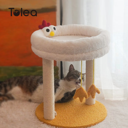Tolea Plush Two-Tier Cat Tree – Cute Chick Design
